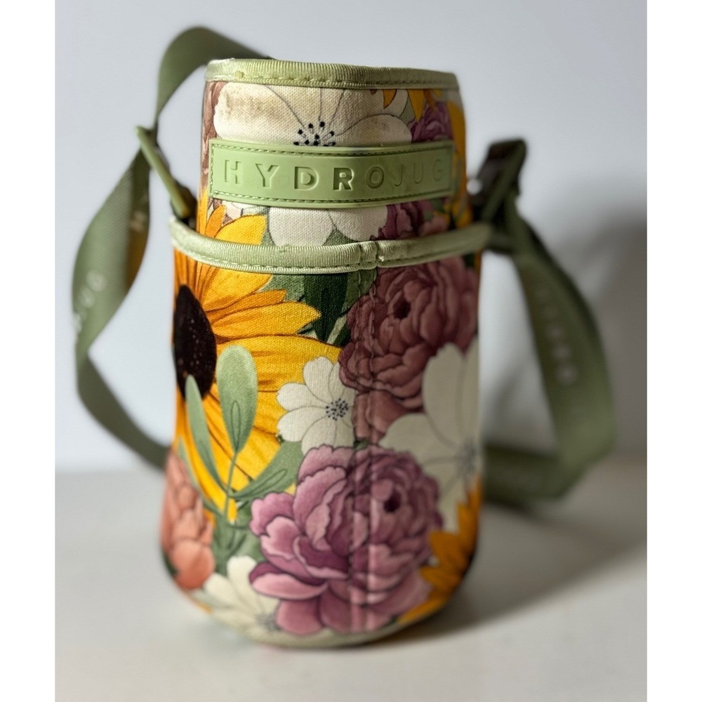 HydroJug Floral Neoprene Pro Sleeve 73oz Water Bottle Carrier Crossbody Strap